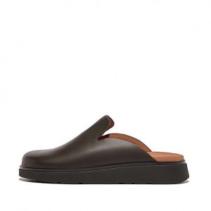 Black Men's FitFlop GEN-FF Leather Mules | 1320-QVYWD