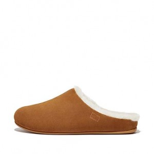 Black Men's FitFlop SHOVE Shearling-Lined Suede Slippers | 7609-HODYJ