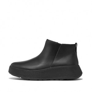 Black Women's FitFlop F-MODE Leather Flatform Zip Boots | 3859-CGYZN