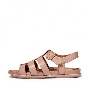 Black Women's FitFlop GRACIE Matt-Buckle Leather Fisherman Sandals | 6218-UCWRE