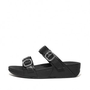 Black Women's FitFlop LULU Adjustable Leather Slides | 6741-RUOQP