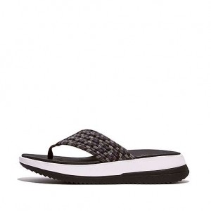 Black Women's FitFlop SURFF Art-Webbing Toe-Post Sandals | 3024-PVJBD