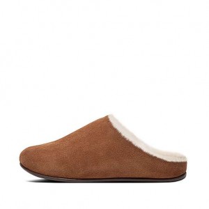 Black / White Women's FitFlop CHRISSIE Shearling Suede Slippers | 1973-NFDWC