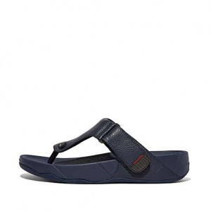 Grey Men's FitFlop TRAKK II Leather Toe-Post Sandals | 8576-ZANEL