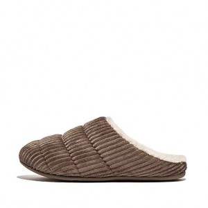 Grey Women's FitFlop CHRISSIE Biofleece-Lined Corduroy Slippers | 1738-IMCSA