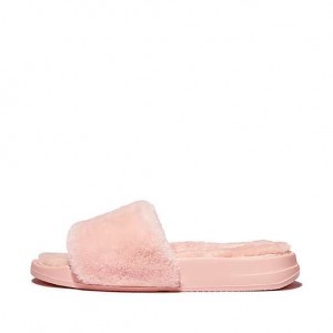 Grey Women's FitFlop IQUSHION Shearling Slides | 4576-NRXID