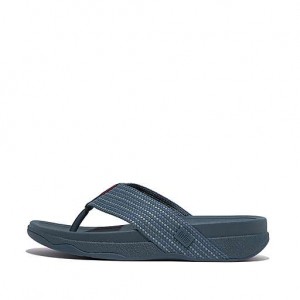 Metal / Stripes / Black Men's FitFlop SURFER Weave-Stripe Toe-Post Sandals | 7820-WVKMT