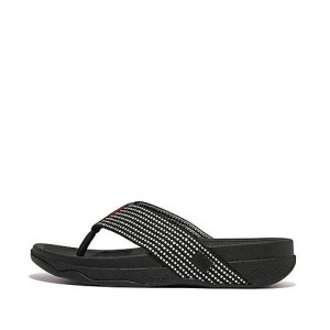 Metal / Stripes / Chocolate Men's FitFlop SURFER Weave-Stripe Toe-Post Sandals | 7586-SHPFD