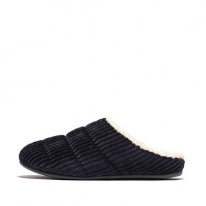 Navy Women's FitFlop CHRISSIE Biofleece-Lined Corduroy Slippers | 4159-HIXWL