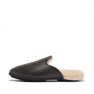 Navy Women's FitFlop GRACIE Double-Faced Shearling Leather Slippers | 6740-ZRHEG