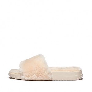 Silver Women's FitFlop IQUSHION Shearling Slides | 0852-TQWSY