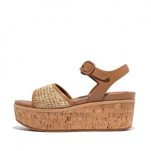 Stripes / Black Women's FitFlop ELOISE Cork-Wrap Woven Back-Strap Wedge Sandals | 5894-IKQYC