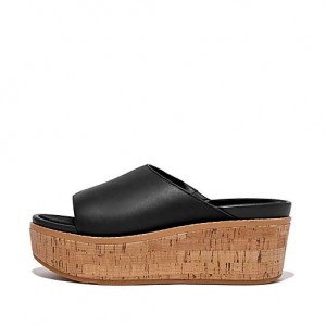 White Women's FitFlop ELOISE Cork-Wrap Leather Wedge Slides | 4918-QERAV