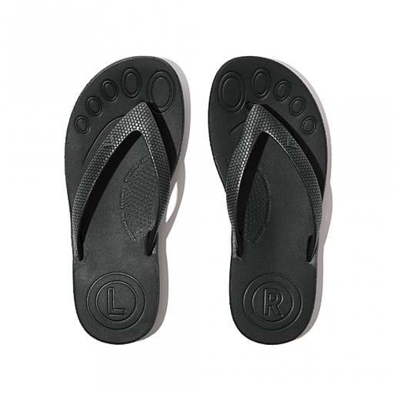 Black Kids' FitFlop IQUSHION Shimmer Ergonomic Flip Flops | 5308-WMCPK