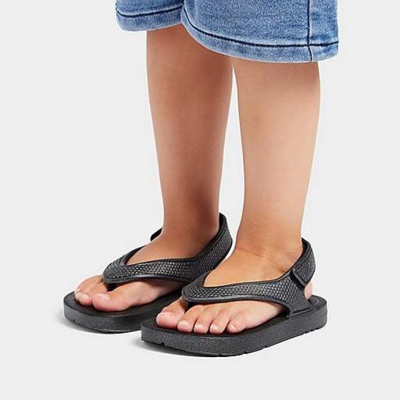 Black Kids' FitFlop IQUSHION Shimmer Ergonomic Back-Strap Flip Flops | 3652-ZNBIF