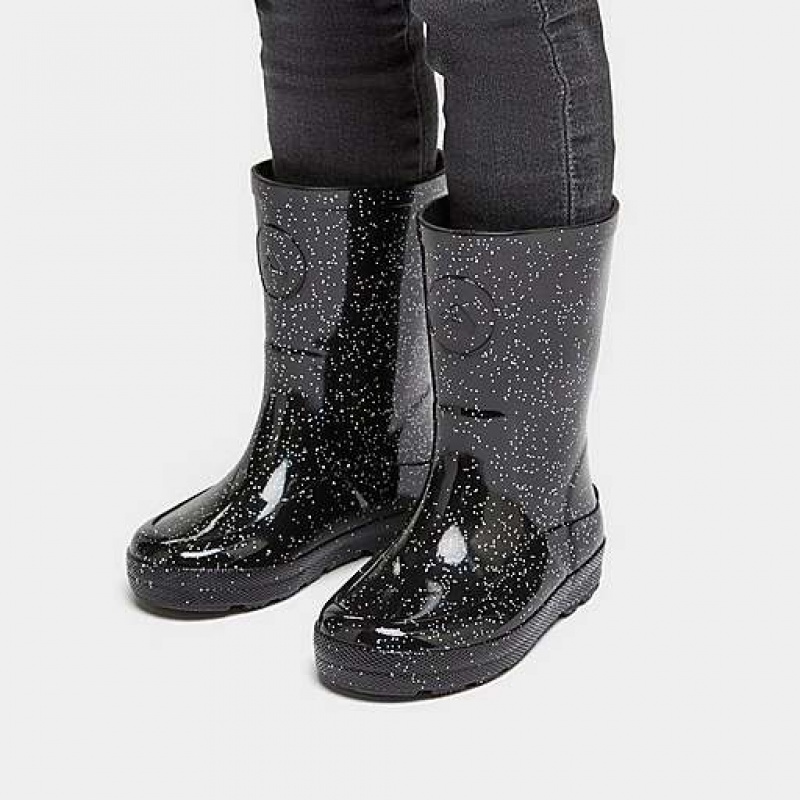 Black Kids' FitFlop WONDERWELLY Glitter Ergonomic Rain Boots | 9152-INQSB