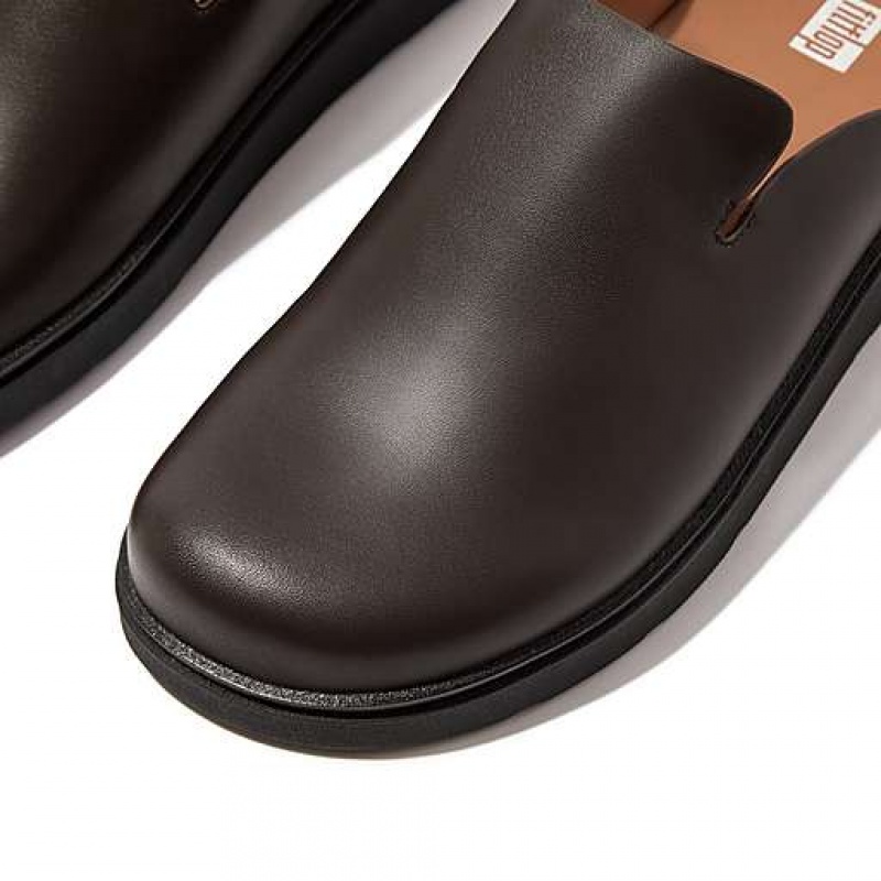 Black Men's FitFlop GEN-FF Leather Mules | 1320-QVYWD