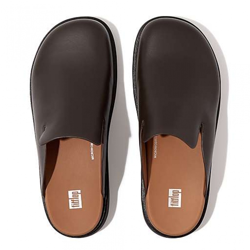 Black Men's FitFlop GEN-FF Leather Mules | 1320-QVYWD