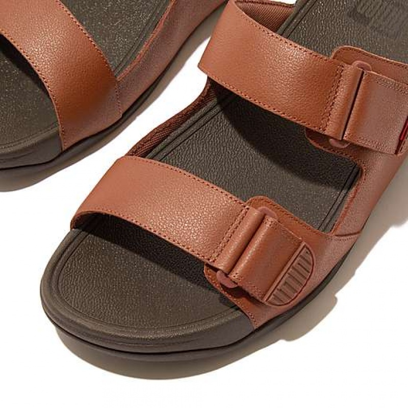 Black Men's FitFlop GOGH Leather Sandals | 6201-KRGTZ