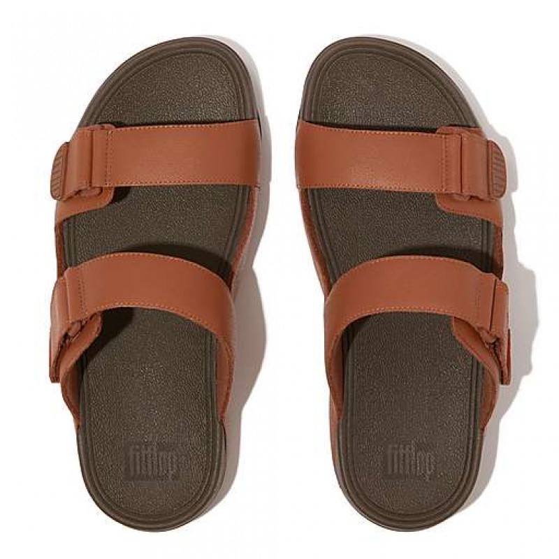 Black Men's FitFlop GOGH Leather Sandals | 6201-KRGTZ