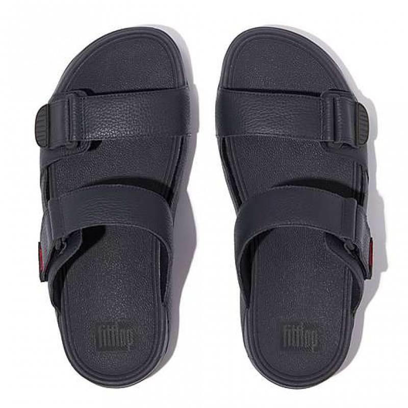 Black Men's FitFlop GOGH MOC Adjustable Leather Slides | 9706-QSARX