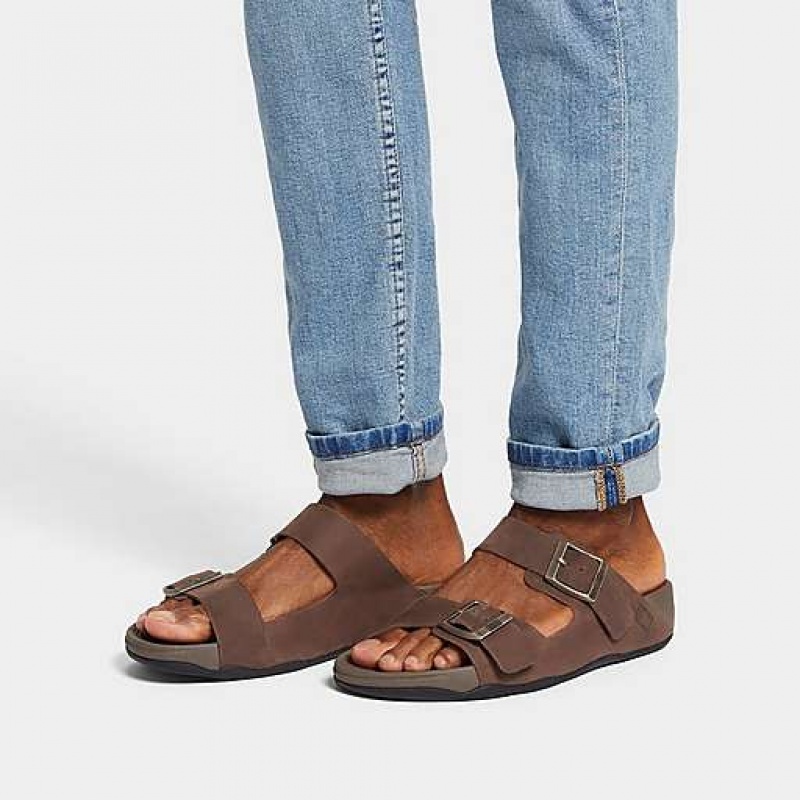 Black Men's FitFlop GOGH MOC Buckle Nubuck Slides | 3482-HUVRB