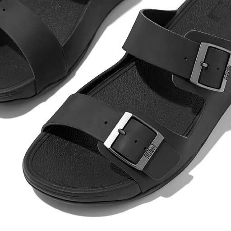 Black Men's FitFlop GOGH MOC Buckle Nubuck Slides | 1785-NFYTQ