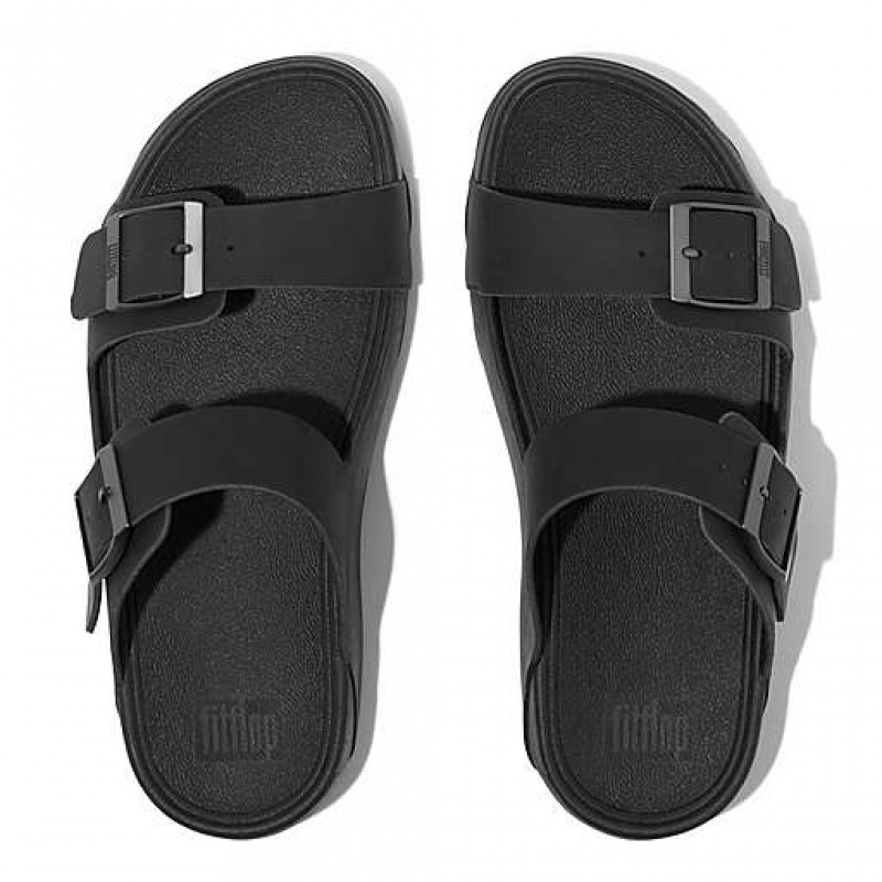 Black Men's FitFlop GOGH MOC Buckle Nubuck Slides | 1785-NFYTQ