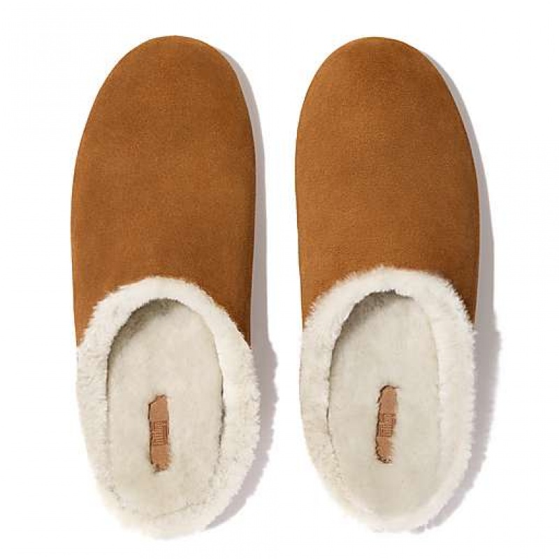 Black Men's FitFlop SHOVE Shearling-Lined Suede Slippers | 7609-HODYJ