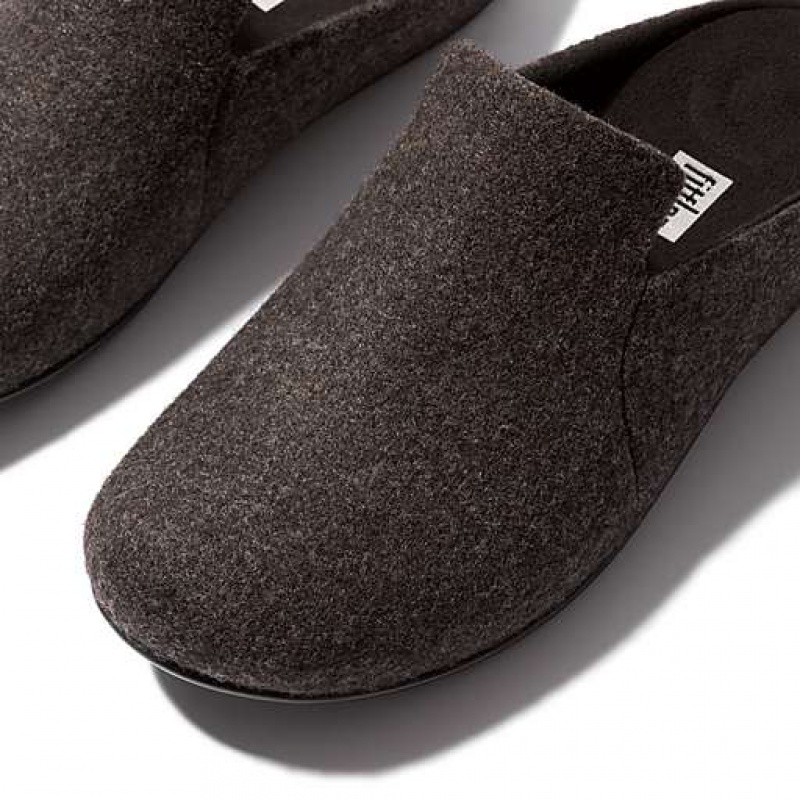 Black Women's FitFlop CHRISSIE II E01 Haus Felt Slippers | 0624-MVEYS