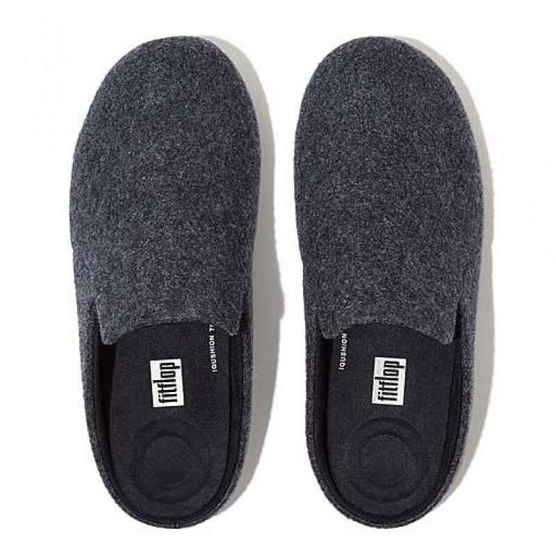 Black Women's FitFlop CHRISSIE II E01 Haus Felt Slippers | 0931-DVXKT