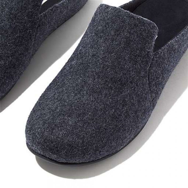 Black Women's FitFlop CHRISSIE II E01 Haus Felt Slippers | 0931-DVXKT