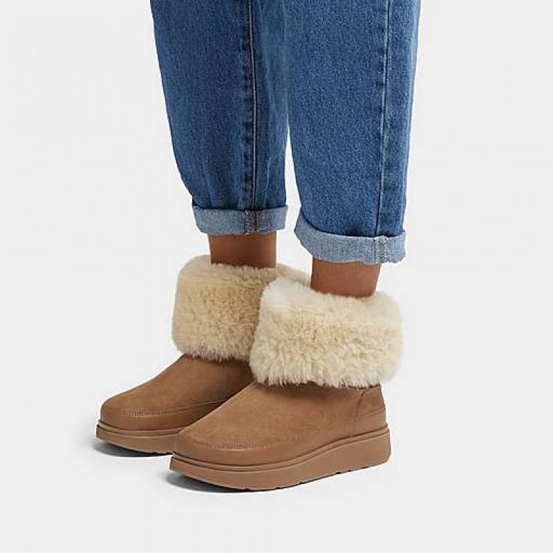 Black Women's FitFlop GEN-FF Short Double-Faced Shearling Boots | 9631-LNXVH