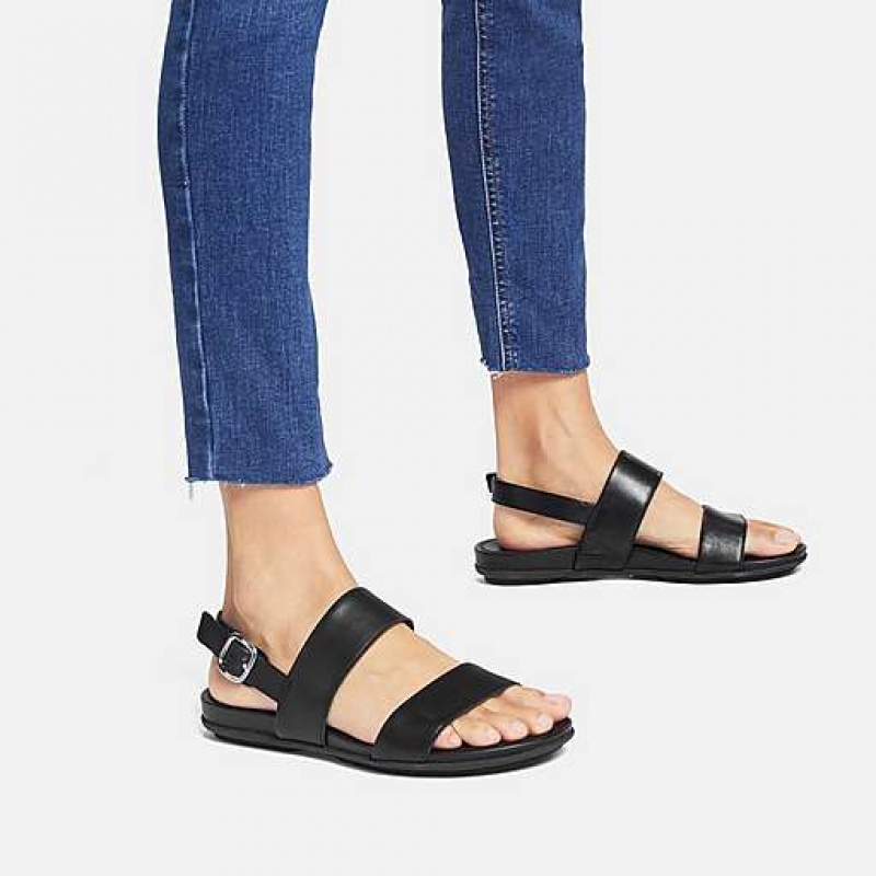 Black Women's FitFlop GRACIE Leather Back-Strap Sandals | 2194-HPLAC