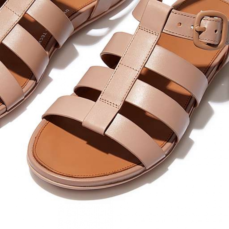 Black Women's FitFlop GRACIE Matt-Buckle Leather Fisherman Sandals | 6218-UCWRE