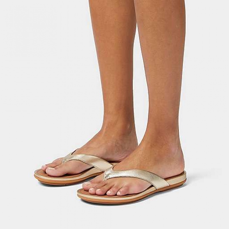 Black Women's FitFlop GRACIE Metallic Leather Flip Flops | 2415-DOTFP