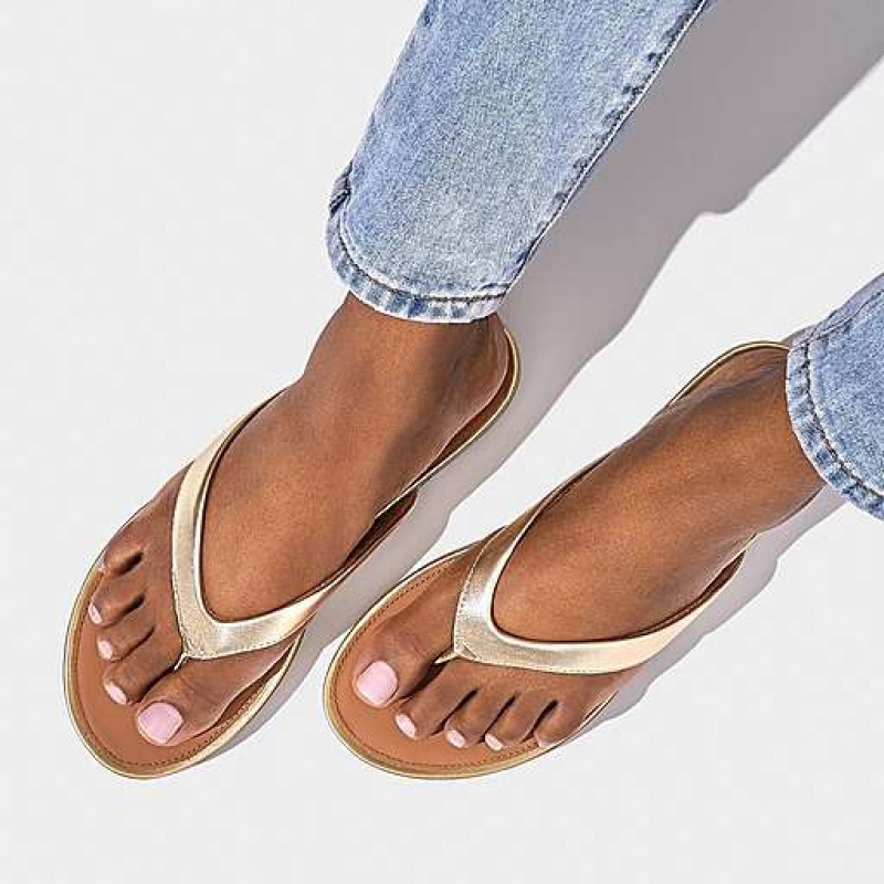 Black Women's FitFlop GRACIE Metallic Leather Flip Flops | 2415-DOTFP