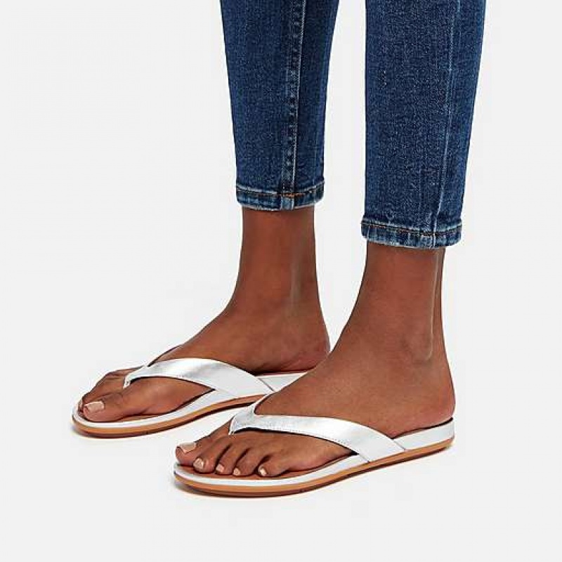 Black Women's FitFlop GRACIE Metallic Leather Flip Flops | 7849-ZBNRM