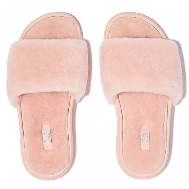 Black Women's FitFlop IQUSHION Shearling Slippers | 5902-ULBMY