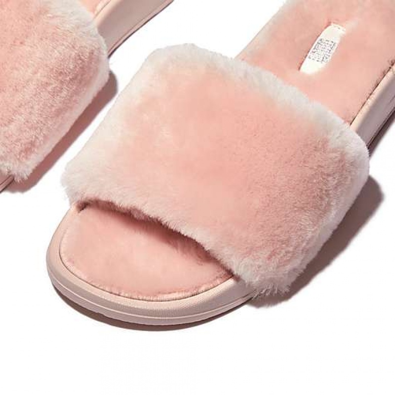 Black Women's FitFlop IQUSHION Shearling Slippers | 5902-ULBMY