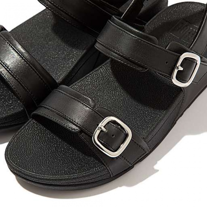 Black Women's FitFlop LULU Adjustable Leather Sandals | 0295-FDYLE