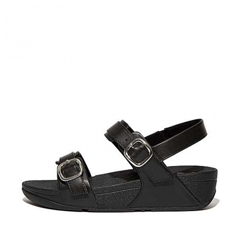 Black Women\'s FitFlop LULU Adjustable Leather Sandals | 0295-FDYLE