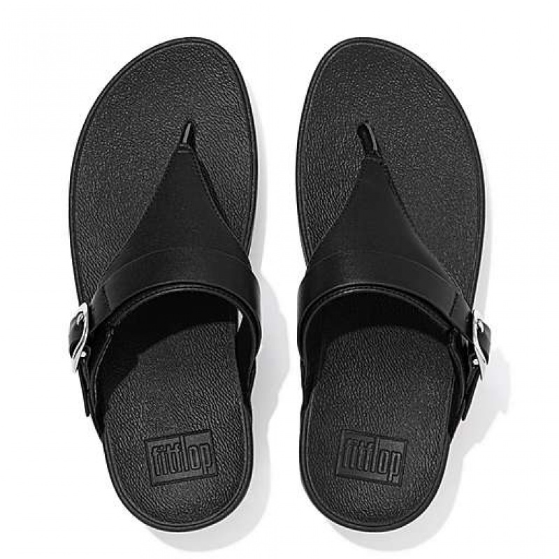 Black Women's FitFlop LULU Adjustable Leather Toe-Posts Flip Flops | 2785-NWTMP