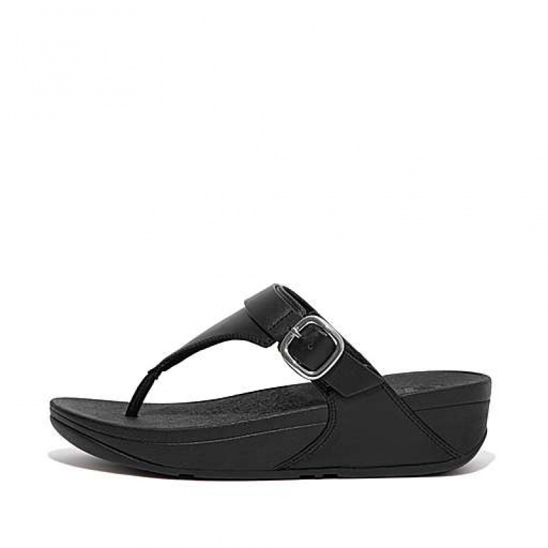 Black Women\'s FitFlop LULU Adjustable Leather Toe-Posts Flip Flops | 2785-NWTMP