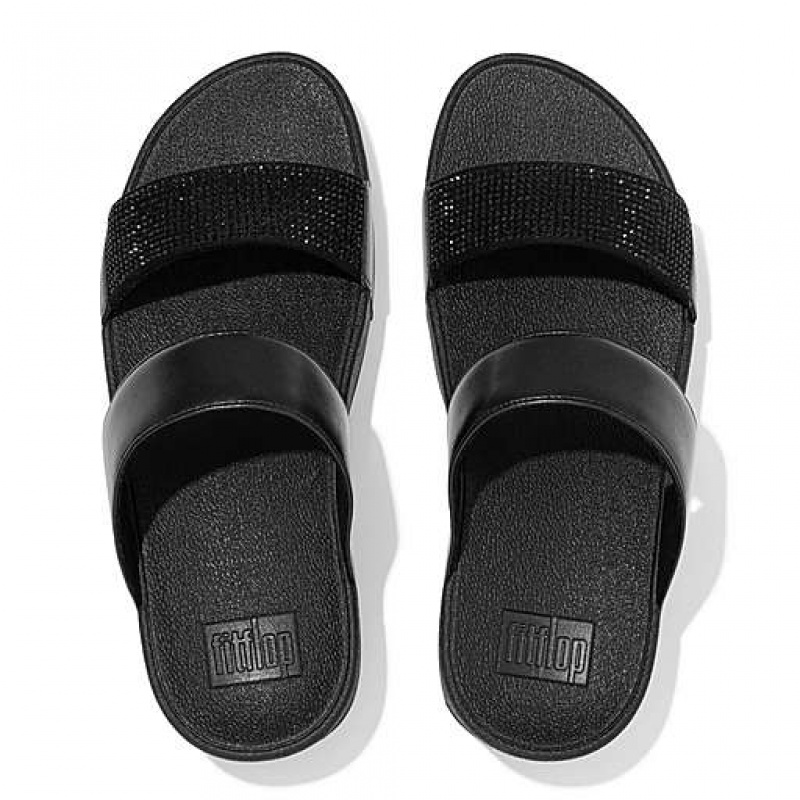 Black Women's FitFlop LULU Crystal Slides | 4016-SBXPV