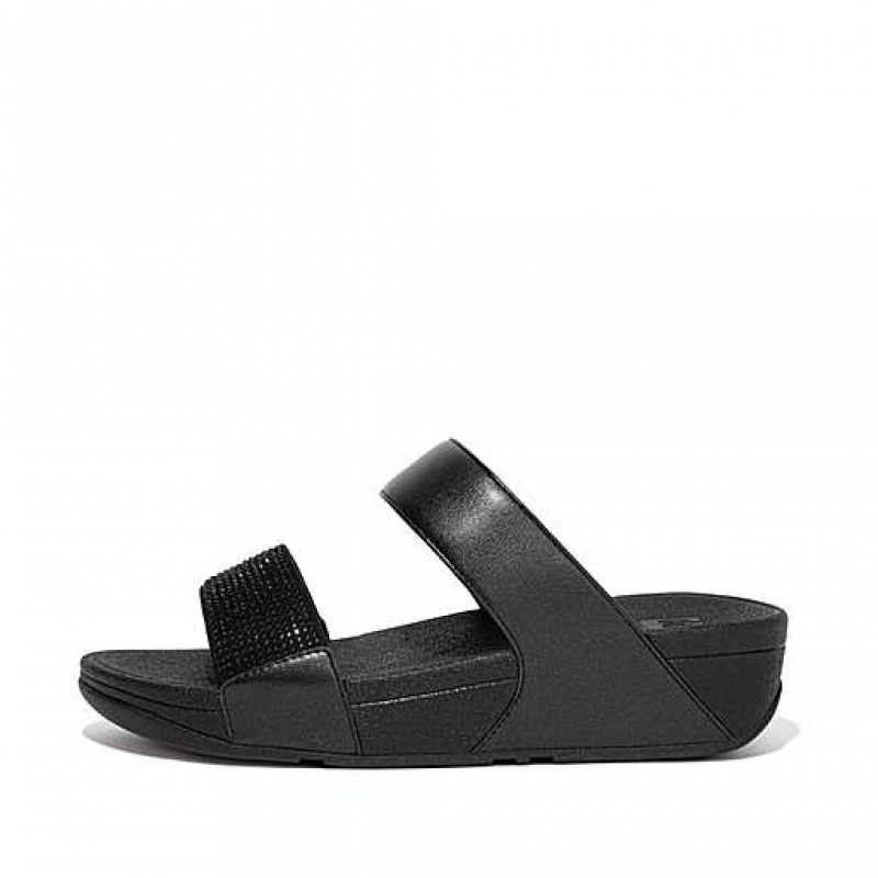 Black Women\'s FitFlop LULU Crystal Slides | 4016-SBXPV