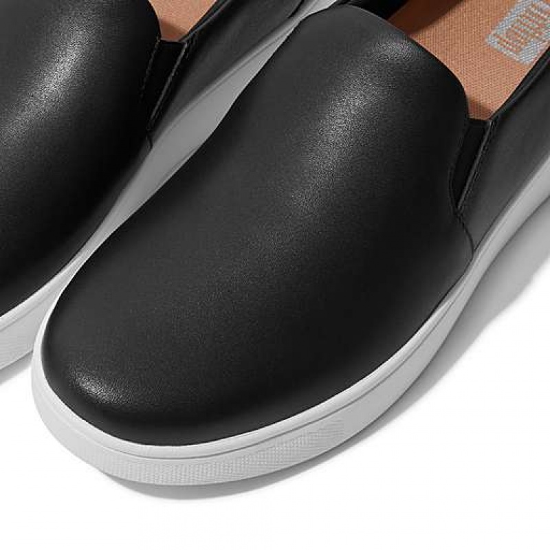 Black Women's FitFlop RALLY Leather Slip-On Skate Sneakers | 7126-YDGHB