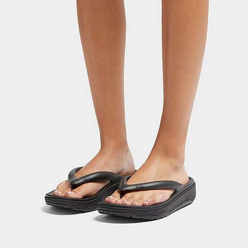 Black Women's FitFlop RELIEFF Recovery Toe-Post Sandals | 2406-DNWHA