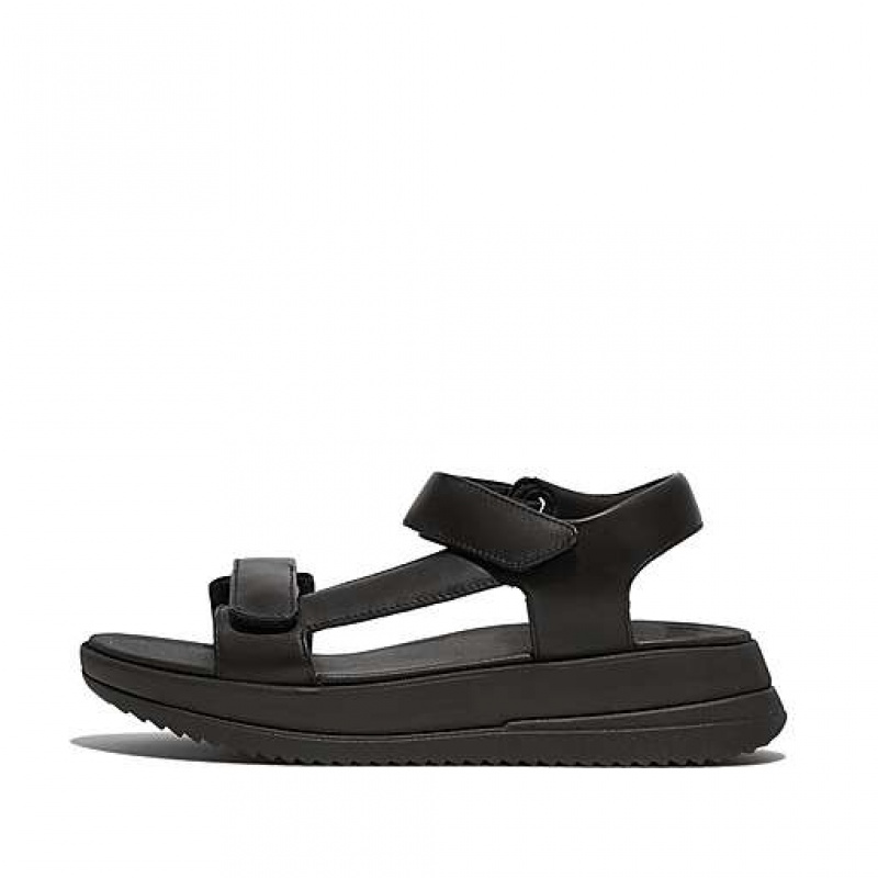 Black Women\'s FitFlop SURFF Adjustable Leather Back-Strap Sandals | 8605-DXFLC