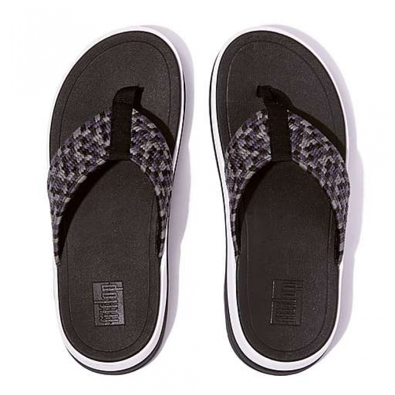 Black Women's FitFlop SURFF Art-Webbing Toe-Post Sandals | 3024-PVJBD